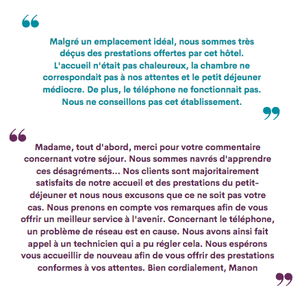 Exemple d'avis négatif et de réponse